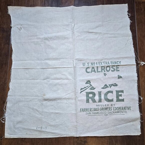 Calrose Rice Bag 27 X 29 Cut US No 1 Extra Fancy Green San Francisco Stains 14D - Picture 2 of 10